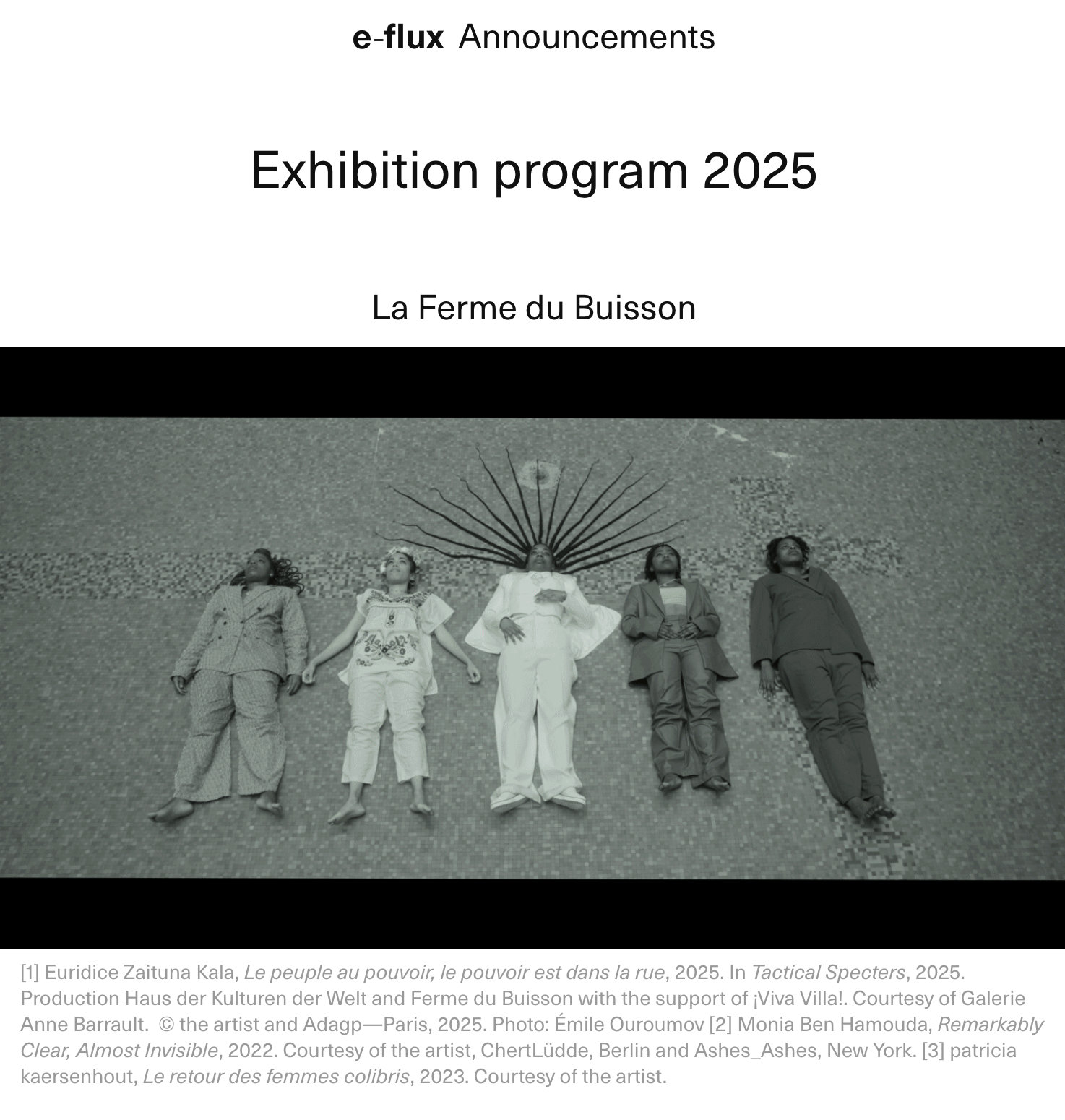 e-flux Announcements — Exhibition Program 2025: Tactical Specters, La Ferme du Buisson, exhibition announcement - Vir Andres Hera